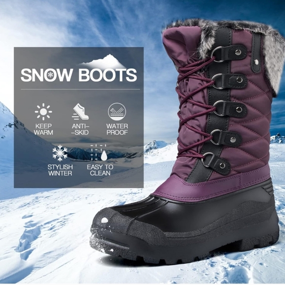 Women's Snow Boots Warm Insulated Faux Fur Lined Waterproof Mid-Calf Winter Boot - Picture 13 of 14